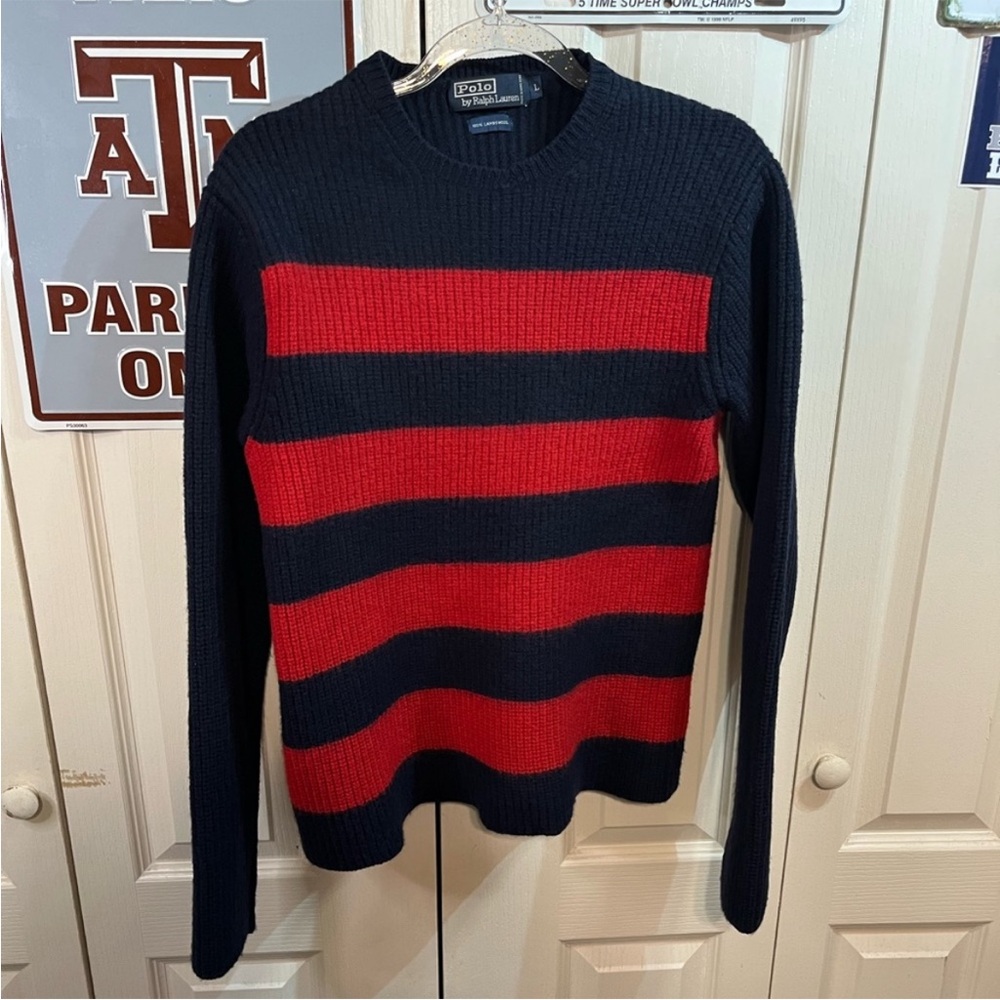 🐎POLO🇺🇸BY RALPH LAUREN Navy Wide Striped Lambswool Sweater